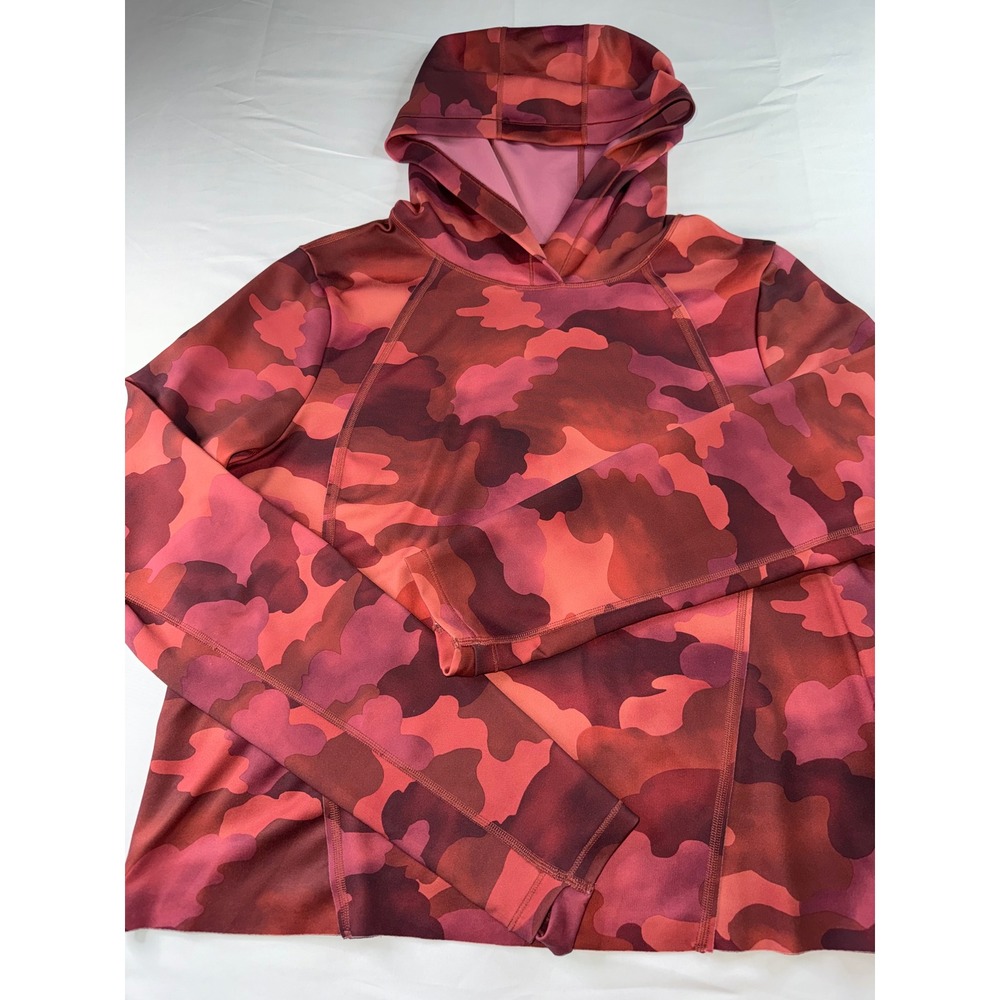 Athleta Momentum Camo Hoodie Womens Medium Red Pink Camouflage Pullover RN 54023